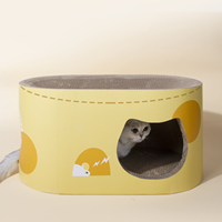Lit pour chat en papier ondulé double couche avec design elliptique, position ergonomique allongée, fonction de meulage des griffes, emballage en carton