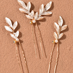 Fermaglio per <span class=keywords><strong>Capelli</strong></span> a Tre Foglie Stile Europeo e Americano, Fermacapelli a U, Spilla da Sposa, Accessorio per Acconciatura - Product Image 4