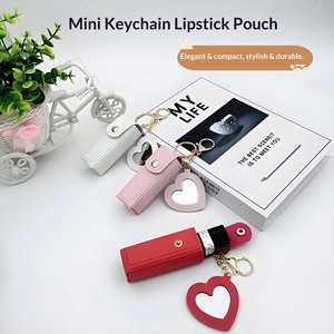 Estuche protector de lápiz labial portátil con espejo en forma de corazón, superventas transfronterizo, bonito y sencillo, con colgante para llavero, ideal para cumpleaños y fiestas. - Product Image 3