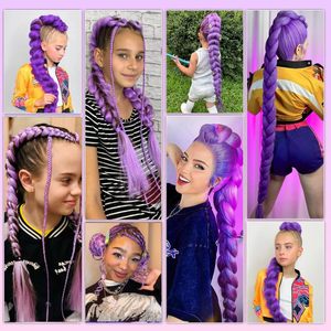 Long violet tressage cheveux pré-étiré synthétique tressage extensions de cheveux pour tresses, scène fête Halloween Costume Cosplay - Product Image 6
