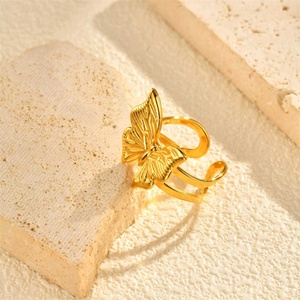 Anillo Moderno de Acero Inoxidable con Apertura de Mariposa, Chapado en Oro con Piedra Natural, Resistente a la Corrosión, Anillo de Compromiso con Gema, Regalo - Product Image 1