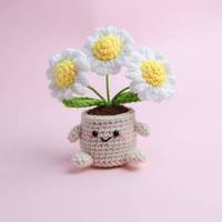 Petite fleur artificielle en crochet faite à la main, en pot, pour décoration de bureau et petit cadeau pour la fête des enseignants