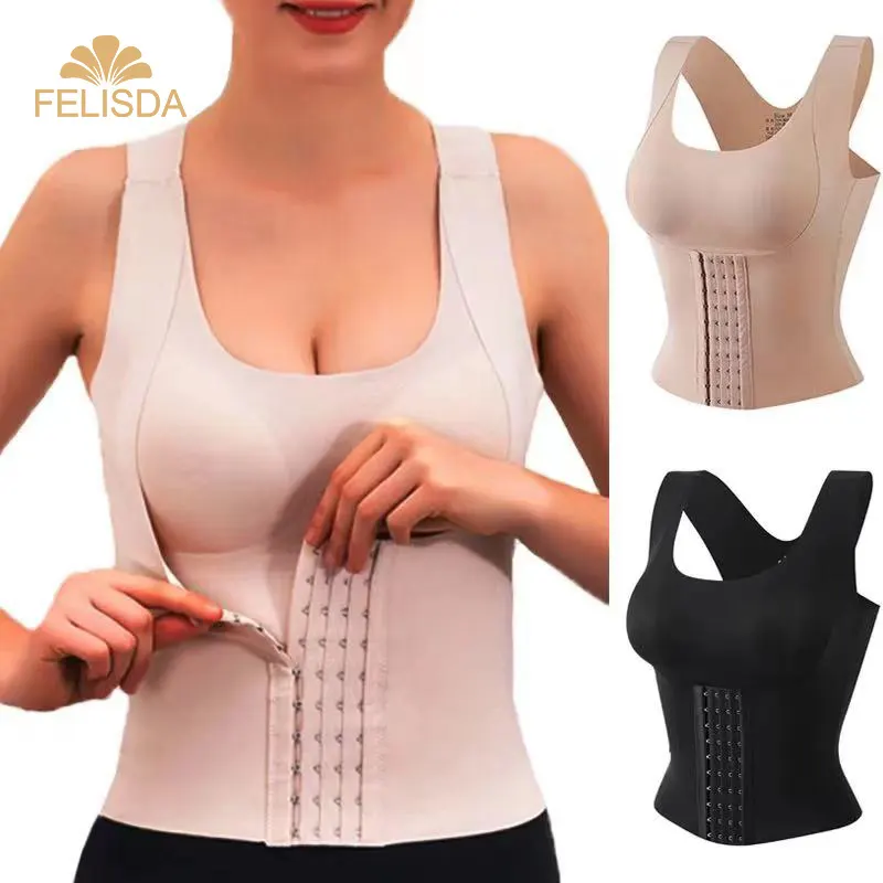 3 in 1 Waist Buttoned Bra Breathable Body Shaper Solid Color Front Buckle Corset Plus Size Waist Trainer Shapewear Women