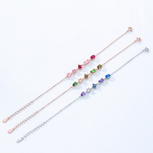 Bracelet en argent sterling S925, série rose et violette, zircon, chaîne en or rose pour femmes, version cuivre personnalisable - Product Image 4