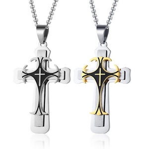 Collana Vintage Multistrato <span class=keywords><strong>con</strong></span> Ciondolo a Croce per Uomo, Catena in Acciaio Inossidabile, Gioielli Quotidiani <span class=keywords><strong>Maschili</strong></span> - Product Image 1