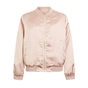 Veste bomber à manches longues en sergé uni pour femme, nouvelle mode, fermeture éclair, col montant, vêtement d'extérieur pour la saison d'automne, teinture en pièce 100% - Product Image 1