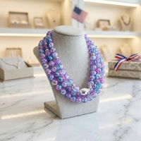 Perles de Verre Craquelé Violet, Perles Éclatantes de Cristal Bicolores Rose et Bleu, Tendance, 8 mm, pour la Fabrication de Bracelets Charmants