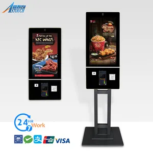 Restaurante Fast food 27 32 polegadas HD Touch Screen Self Service Kiosk Pagamento com Impressora Térmica, máquina de POS