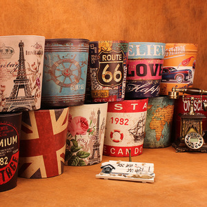 Produttori all'ingrosso creativa in pelle britannica rotonda grande pattumiera semplice carta retrò cestino della spazzatura senza coperchi per uso domestico - Product Image 1