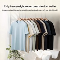 Kaos Pria 230g Katun Murni Tebal, Kerah Bulat, Lengan Pendek, Polos, Logo Depan, Kasual, Longgar, Bernapas