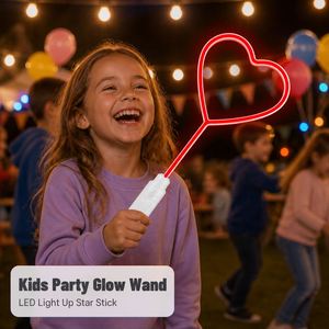 Red Heart Love Shaped LED Neon Glow Stick Wand <b>3</b> Flashing Modes Push Button Battery Light up Toy for Party Concert Festival Gift - Product Image 1