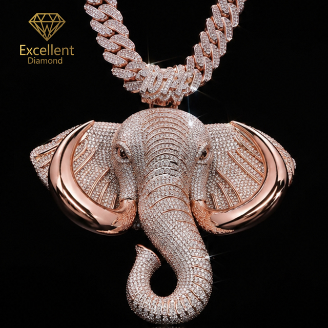 High Quality Custom 925 Sterling Silver Iced Out Moissanite Elephant Pendant for Men Urban Hip Hop Animal Charm Daily Streetwear