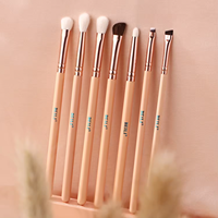 Ensemble de pinceaux à yeux de précision rose personnalisés en poils de chèvre naturels pour eye-liner, fard à paupières, sourcils et correcteur – Exquis et écologique