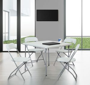 Manufacturer Direct 5-Piece Folding Square <b>Table</b> & Chair <b>Set</b>, Light <b>Grey</b> Resin Commercial <b>Dining</b> <b>Set</b> for Office & Events - Product Image 5
