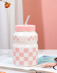 Tasses à café en céramique créatives et mignonnes de 460 ml pour enfants, avec paille et couvercle - Product Image 4