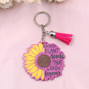 Porte-clés Enseignant : Semences de plantes qui grandissent à jamais, paillettes blanches, acier inoxydable, dessin animé, plastique imprimé UV, retour à l'école, direct usine - Product Image 2