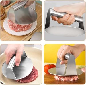 Máquina redonda antiadherente de acero inoxidable para hacer hamburguesas con mango de madera Herramienta ablandadora de carne para carne y aves de corral - Product Image 2