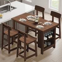 Ensemble de salle à manger d'extérieur peu encombrant, table et chaises hauteur bar, en HDPE imitation bois, résistant aux intempéries, pour jardin, bord de piscine, terrasse