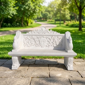 Panca Decorativa da Esterno per Giardino e Parco, in <span class=keywords><strong>Marmo</strong></span> Intagliato, con Scultura Animale in Pietra Naturale Anticata, Personalizzabile - Product Image 2