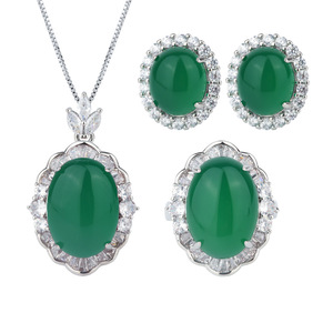 Joyería de alta gama, conjunto de tres piezas con colgante de jade de calcedonia verde fluorescente Denier de cuerpo ligero, principal 13*18-10*12 - Product Image 5