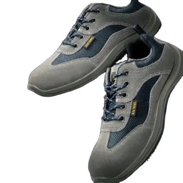 Sepatu keselamatan antistatis, sepatu Suede sapi abu-abu, elastis, sepatu keselamatan antistatis, nyaman dan tahan remuk