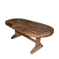 Table à manger ovale moderne en bois massif, artisanale, modèle 2 couches, patchwork, démontable, en bois de bateau recyclé, éco-responsable