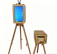 Nouvelle conception de photomaton intelligent multifonctionnel en bois de chêne rétro avec impression instantanée et écran tactile pour les fêtes, les smartphones et les appareils photo