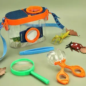 Natural Exploration Kids Outdoor Insect Collector Kit Bug Cage With Tweezers Insect Capsule 2 Magnifying Glasses