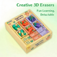 Gommes à effacer en forme de fruits et légumes, fournitures scolaires 3D de dessin animé, boîte cadeau en vrac pour enfants