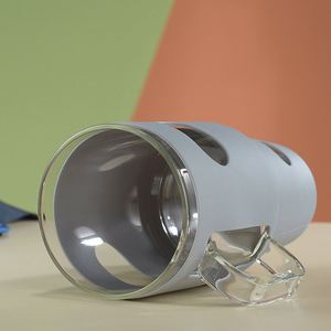 Mug de voyage léger avec poignée ergonomique, en verre, 32 oz, avec gaine en silicone antidérapante et couvercle en bambou scellé avec paille intégrée, pour pique-nique - Product Image 1
