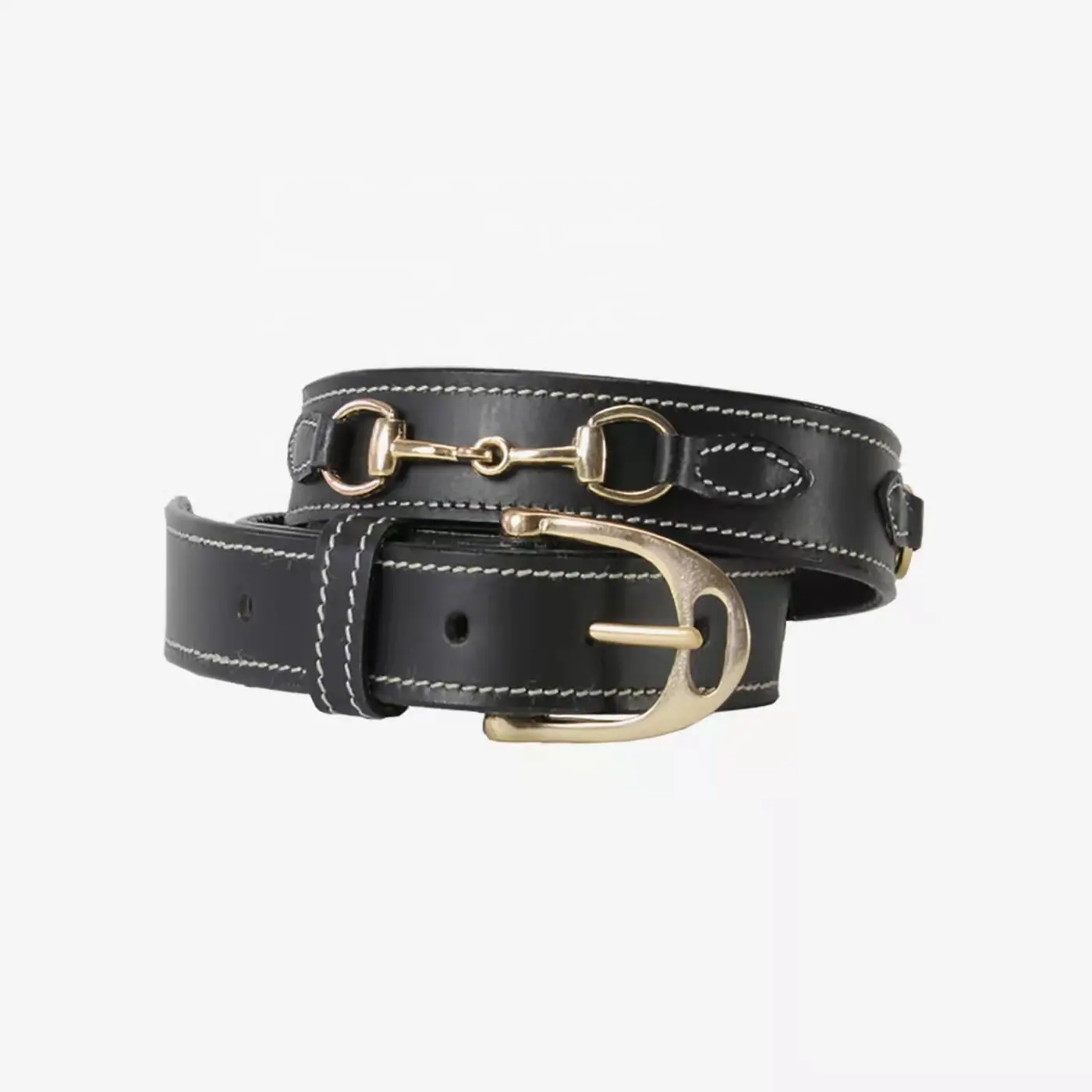 Fashionable Equestrian Rider Belt Rose Gold Horse Bit Rose Gold Buckle Leather Black