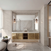 Meuble-lavabo flottant moderne en contreplaqué durable avec double vasque, écologique et luxueux pour salles de bain d'appartements, villas et maisons