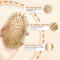 Brosse à cheveux ovale en bambou naturel avec logo personnalisé, coussin d'air, picots en bois ronds, massage du cuir chevelu, antistatique, pour la maison et les voyages