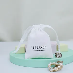 Proteção Branco Personalizado Atacado Drawstring Algodão Musselina Presente Embalagem Saco Com Fita Para Bolsa De Jóias