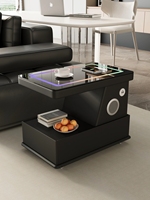 Table d'appoint intelligente moderne avec chargeur sans fil, haut-parleur Bluetooth, lumière LED, table basse mobile, chariot de canapé en bois massif