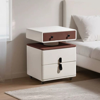 Table de chevet moderne, armoire de rangement mobile, table d'appoint avec tiroirs et étagère ouverte, mobilier de chambre à coucher blanc et marron sur roulettes