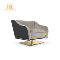 Fauteuil pivotant de luxe haut de gamme en velours gris avec base dorée moderne, chaise de détente pour la maison, idéale pour le salon et la chambre à coucher