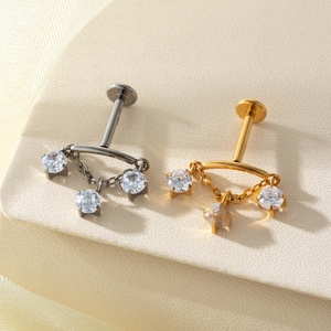 Pendientes de Titanio F136/G23 para Mujer, Marca <span class=keywords><strong>Gaby</strong></span>, Tipo Stud para Oreja y Labio, Sin Rosca, para Perforaciones en la Hélice Superior - Product Image 2