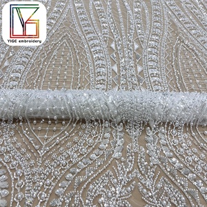 Đám Cưới Sang Trọng Pháp Thêu Trắng 3D Ngọc Trai Wedding Dress Ren Với Hạt Và Sequins Ren Vải - Product Image 4