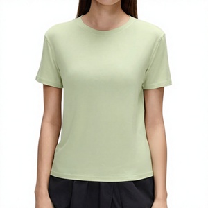 Camiseta de Manga Corta para Mujer, Cuello Redondo, Color Sólido, 100% Algodón, Transpirable, Estilo Casual, Corte Regular, Primavera/Verano - Product Image 1