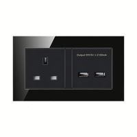 Stopkontak Dinding Kaca Temper Hitam Dua Lubang Universal Tiga Lubang USB dengan Standar Inggris 16A 250V untuk Proyek Kelas Atas