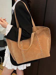 Bolso de mano decorativo con remaches, novedad 2026, bolso de compras marrón de alta calidad, bolso tote de gran capacidad - Product Image 4