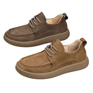 Chunky Shoes Men Genuine Leather <b>Round</b> Toe Lace-up Rubber Outsole EVA Midsole <b>Cushioned</b> All Seasons Casual Wear - Product Image 4