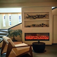 Meuble TV encastré noir sur mesure avec cheminée électrique 3D intégrée, idéal pour la décoration intérieure, interface d'utilisation en français - Vente Flash