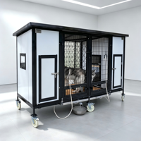 Nichoir pour chien en plastique blanc, extérieur, avec enclos en grillage et roues, pour jardin.