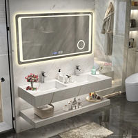 Salle de bain moderne murale en marbre fritté pierre intégré lavabo flottant double vasque de salle de bain avec miroir