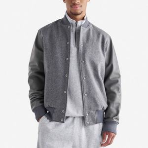 Chaqueta Universitaria de Gamuza Personalizada OEM, Chaqueta Universitaria con Mangas de Cuero para Hombre - Product Image 6