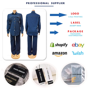 Y6570 トレンドデニムセット レディース カジュアル 長袖 ラペル付きトップスとストレートパンツ デニムジーンズセット ツーピース レディース向け - Product Image 3