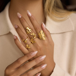 Ginkgo Leaf <b>Open</b> <b>Ring</b> Stainless Steel Unisex Jewelry Gift Fashion <b>Rings</b> - Product Image 2