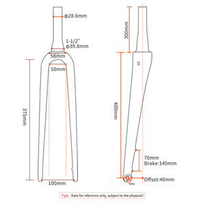 Forcella Anteriore TOSEEK per Bici Gravel, Interamente in Carbonio, Cavi Interni, Freno <span class=keywords><strong>a</strong></span> Disco, Sgancio Rapido, Ultraleggera - Product Image 3